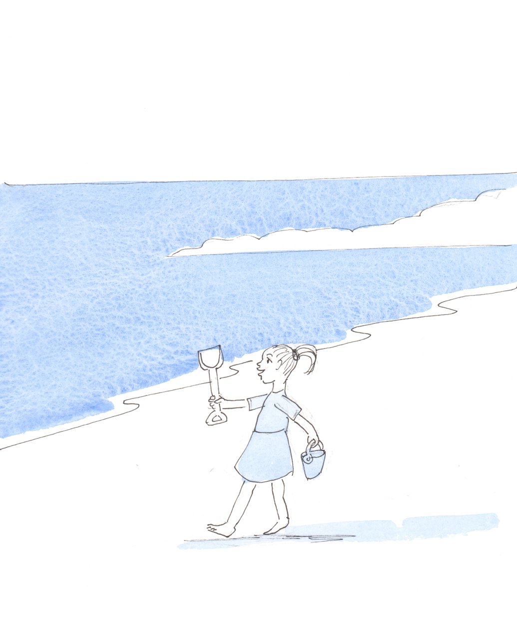 Un enfant heureux et obéissant en vacances a la liberté de faire une bonne chose ou une autre sur la plage, 2005 (aquarelle sur papier) - Elizabeth Wang