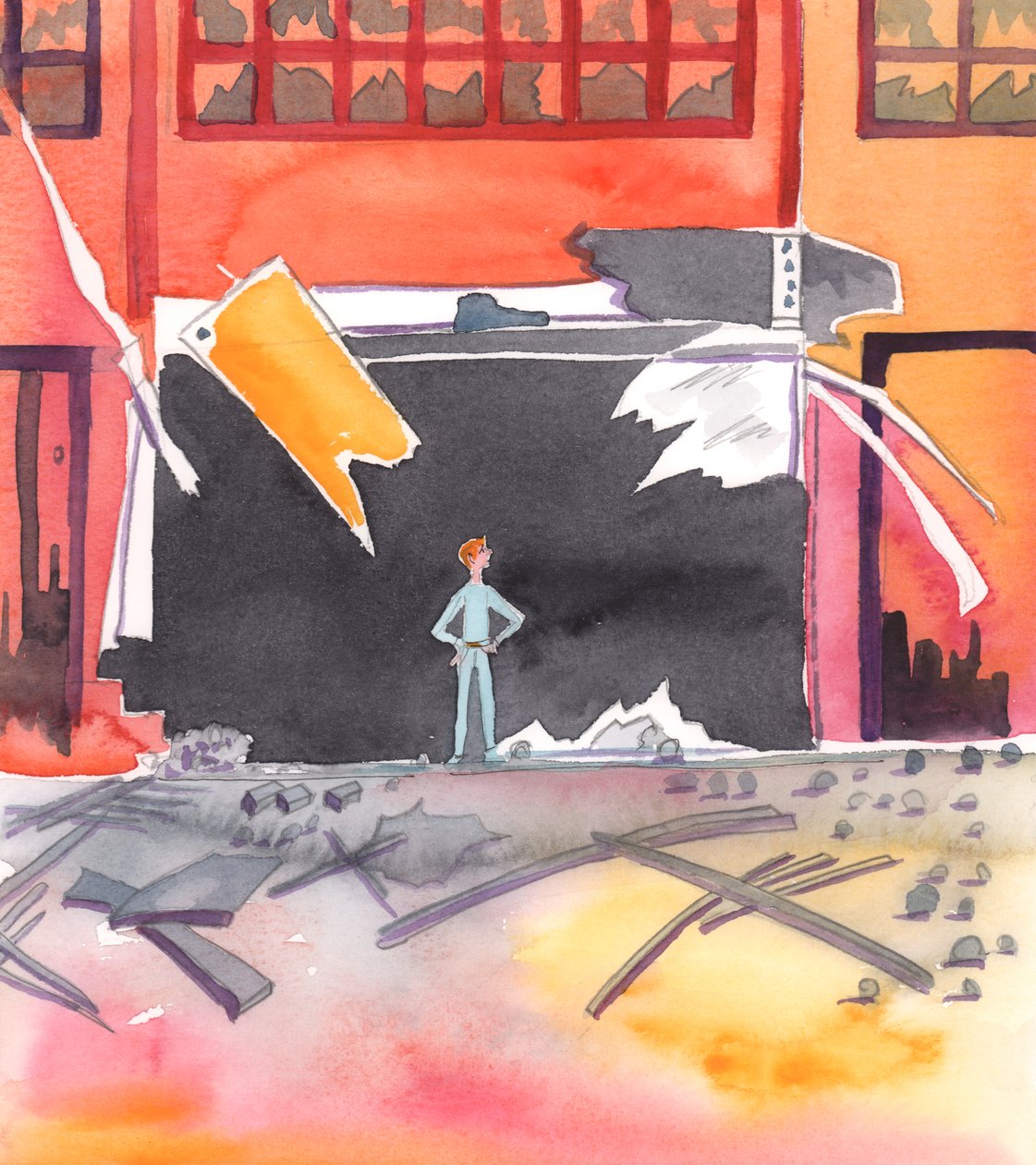 Une âme pécheresse, endommagée par un mode de vie gravement pécheur, est comme un magasin bombardé dans une zone de guerre, 2005 (aquarelle sur papier) - Elizabeth Wang