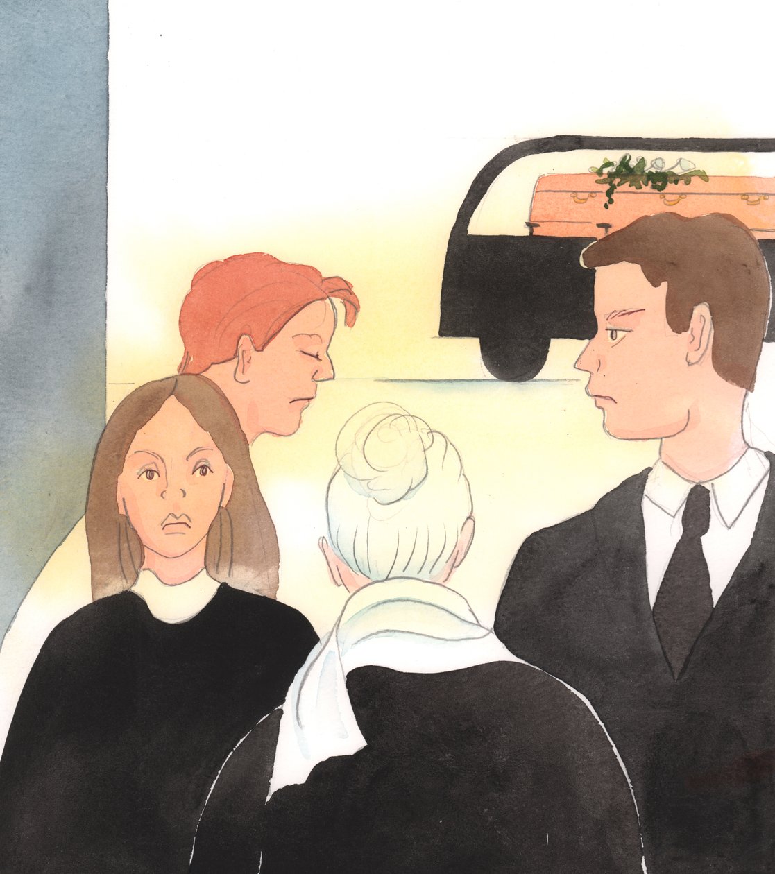 Le Christ est heureux lorsque nous nous manifestons lorsque des personnes sont en deuil, pour leur apporter du réconfort ou pour leur poser des questions - même si ces personnes sont des inconnus, 2005 (aquarelle sur papier) - Elizabeth Wang
