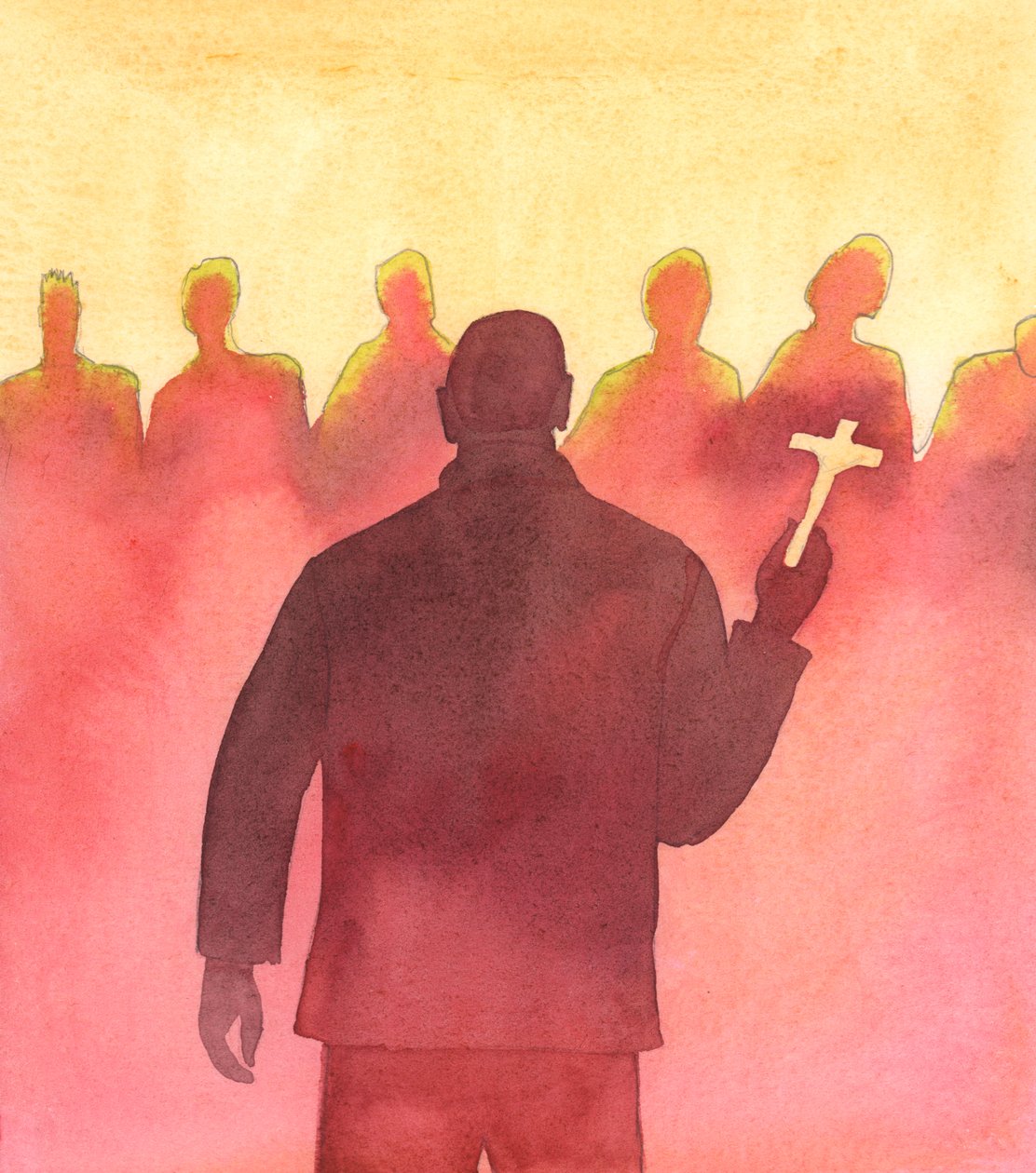 Le Christ regarde avec joie un homme qui était autrefois impliqué dans des activités violentes et criminelles et qui voyage maintenant beaucoup, parlant aux jeunes de la "vie dans le Christ" et s