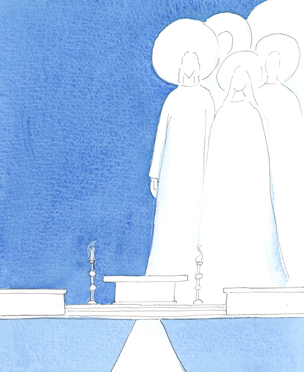 Le Christ notre Dieu est présent dans le sanctuaire, avec les saints qui vivent maintenant dans son amour, 2005 (aquarelle sur papier) - Elizabeth Wang