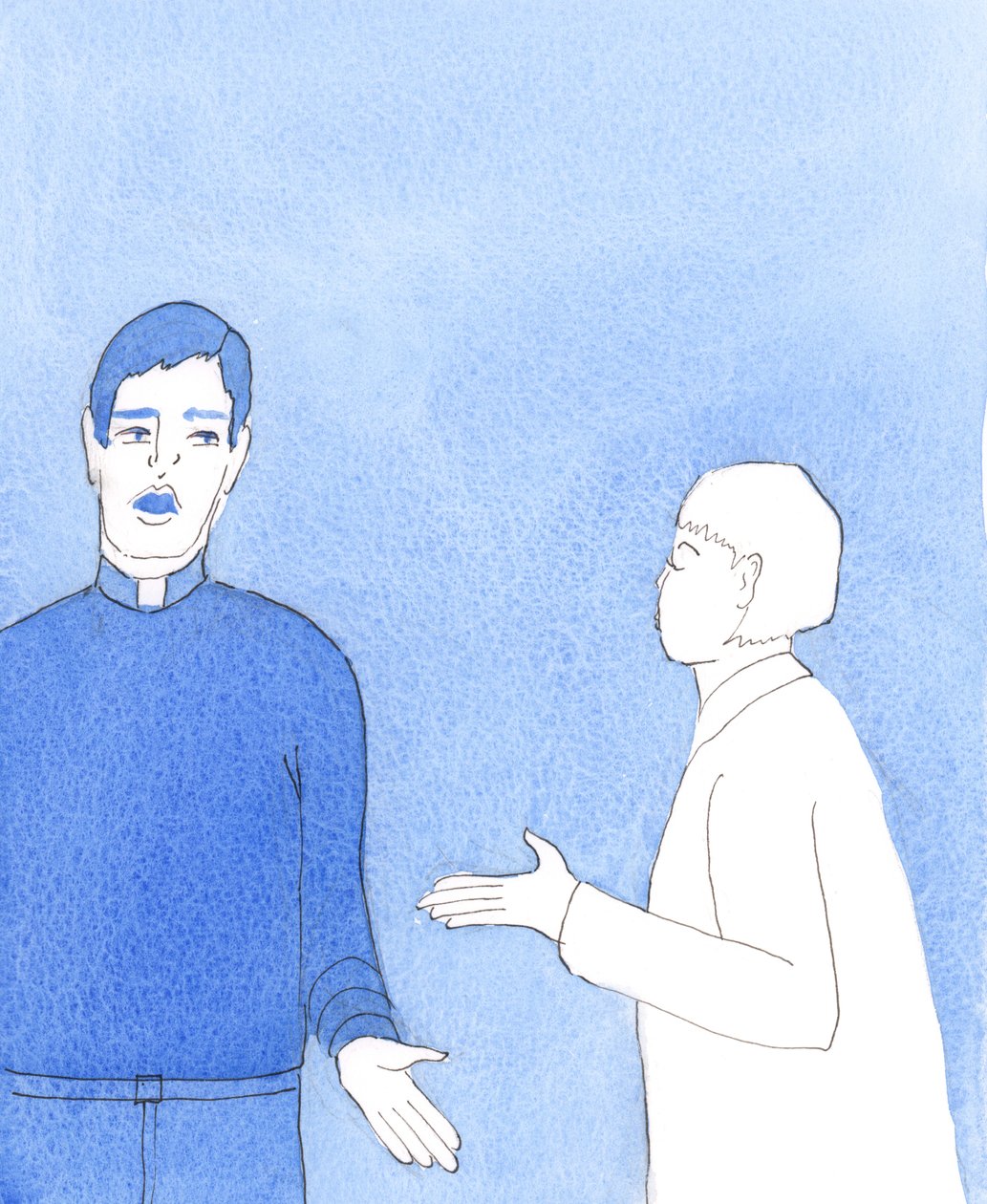 Il ne suffit pas que le clergé dise, à propos des célébrations négligentes et imprudentes de la messe : "Les gens sont habitués", 2005 (aquarelle sur papier) - Elizabeth Wang