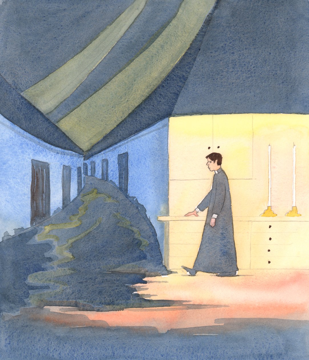 Des prêtres en grand danger moral ont besoin de nos prières, 2005 (aquarelle sur papier) - Elizabeth Wang