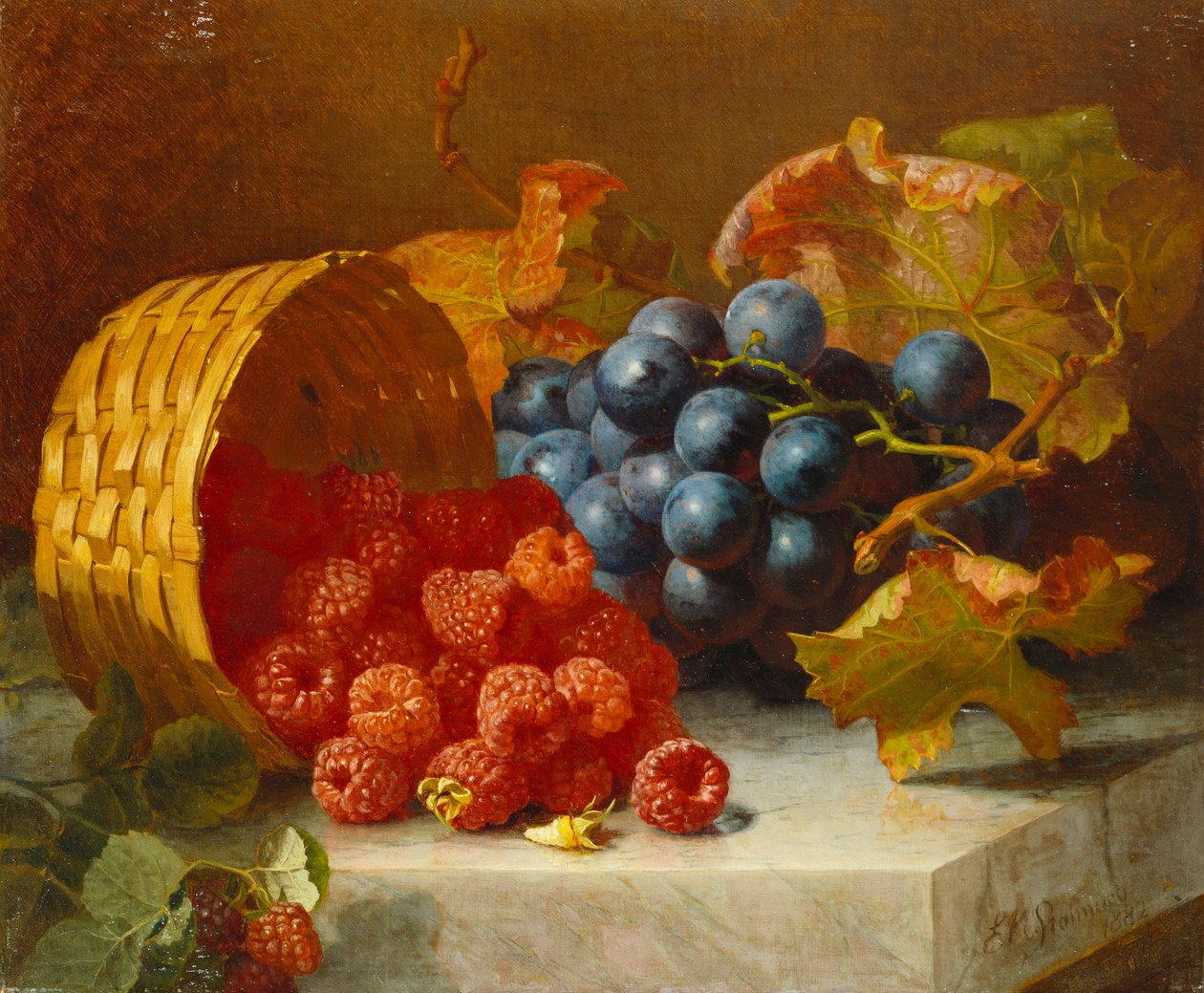 Nature morte avec framboises et une grappe de raisins sur un rebord de marbre, 1882 - Eloise Harriet Stannard