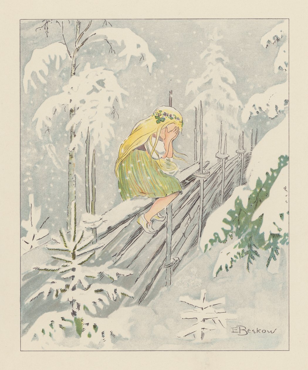 Illustration pour Blondchen in Bluten (lithographie couleur) - Elsa Beskow