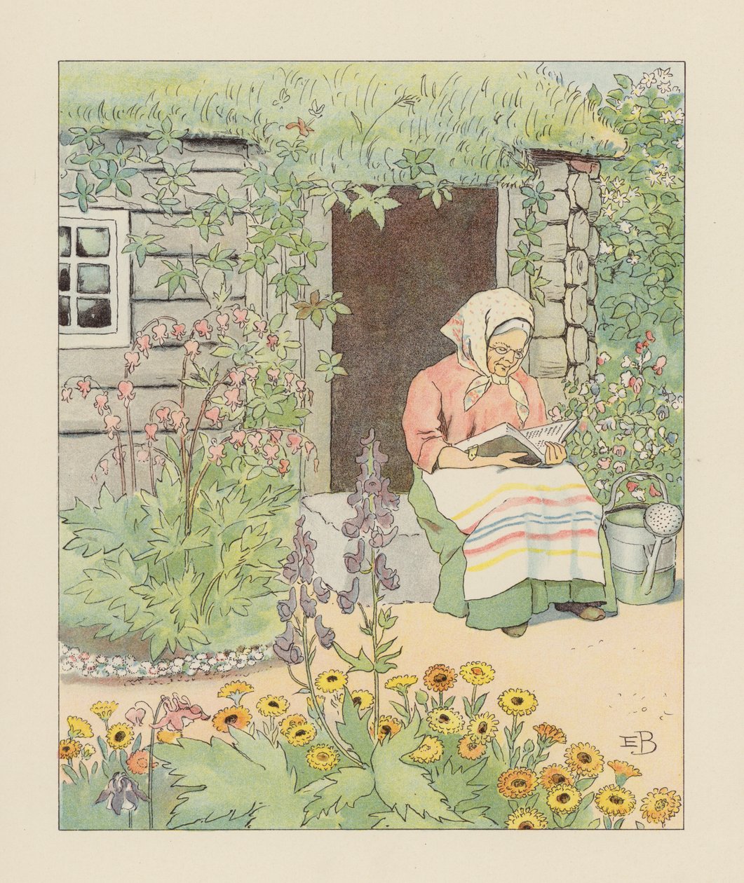 Illustration pour Blondchen in Bluten (lithographie couleur) - Elsa Beskow