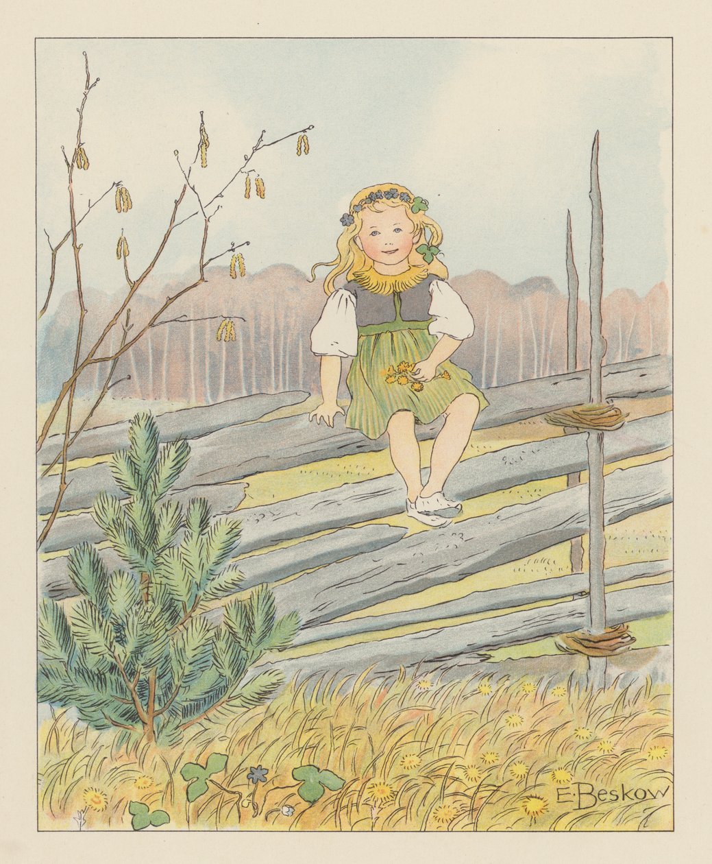 Illustration pour Blondchen in Bluten (lithographie couleur) - Elsa Beskow