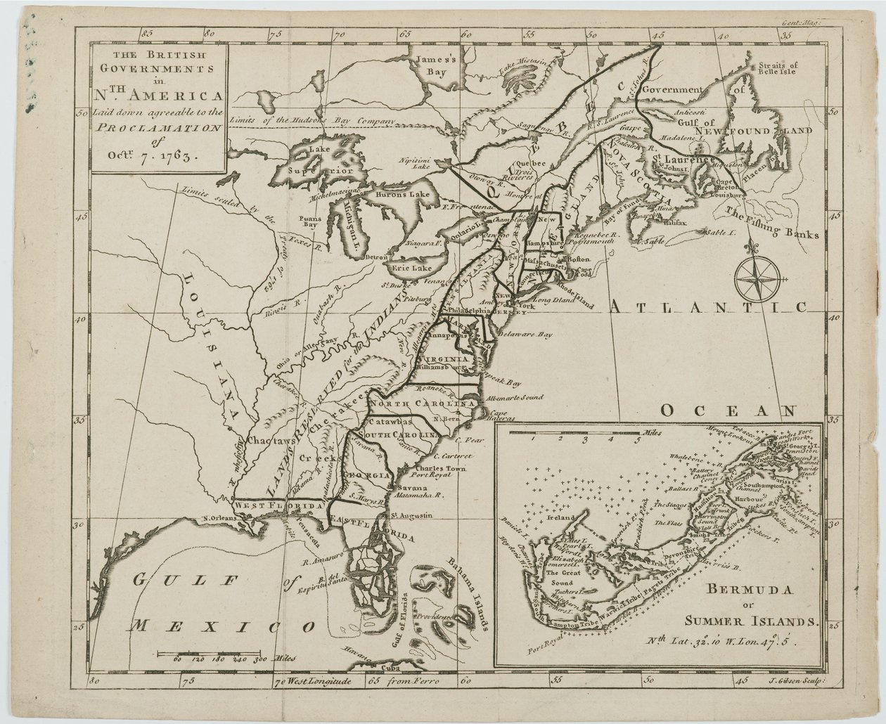 Carte des gouvernements britanniques en Amérique du Nord, gravée par J. Gibson - Emanuel Bowen