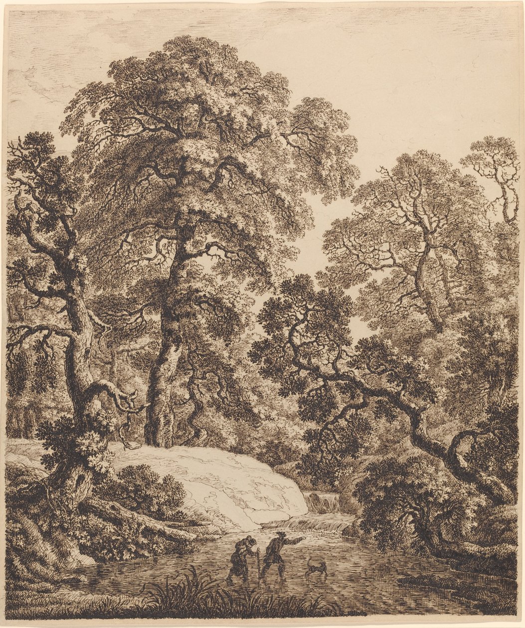 Une forêt de chênes avec une famille de voyageurs - Emanuel Steiner