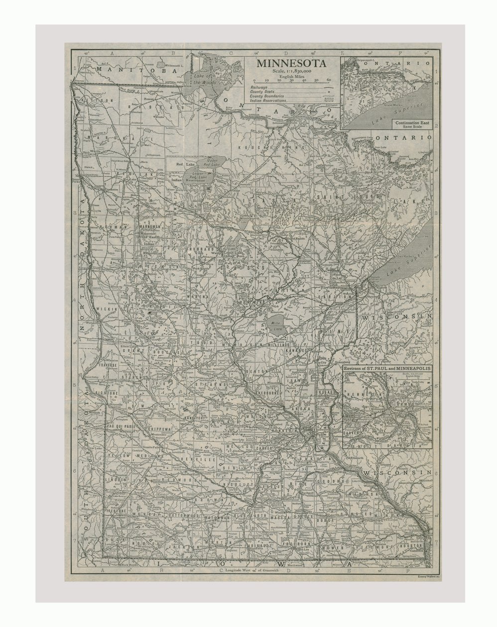 Carte du Minnesota, USA, vers 1900 - Emery Walker