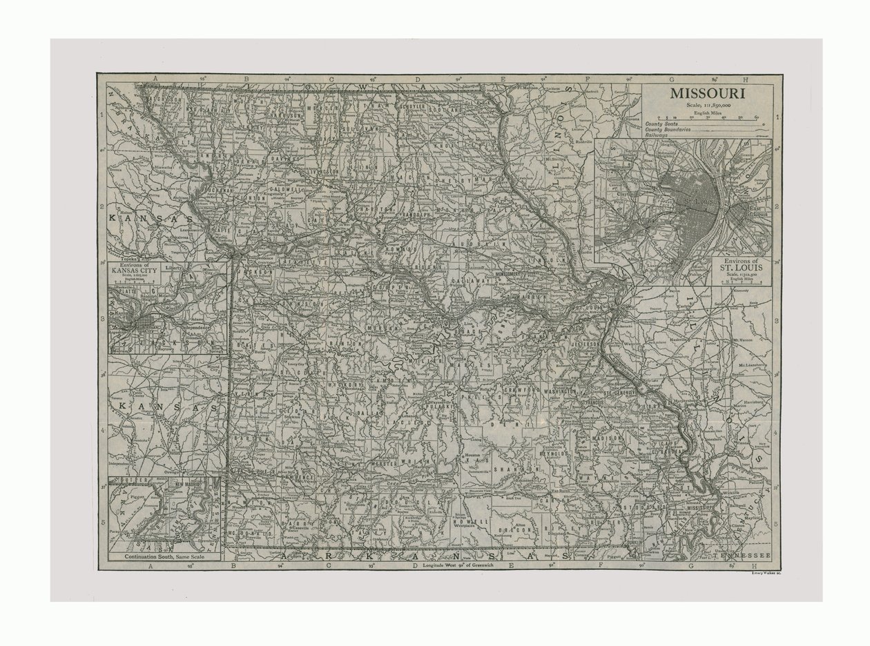 Carte du Missouri, USA, vers 1900 - Emery Walker