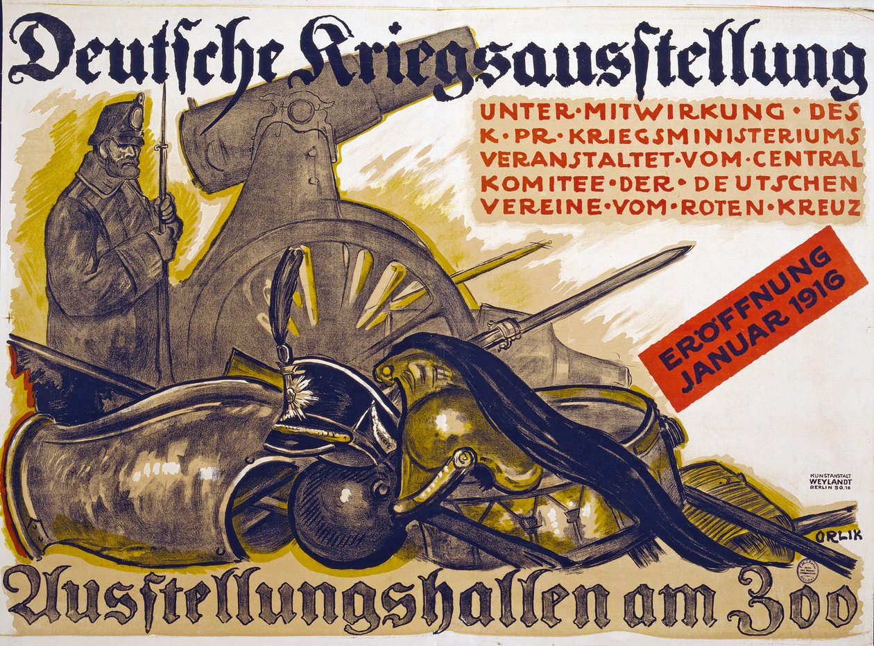 Affiche publicitaire pour une exposition de guerre parrainée par la Croix-Rouge Deutsche Kriegsausstellung, janvier 1916, 1916 - Emil Orlik