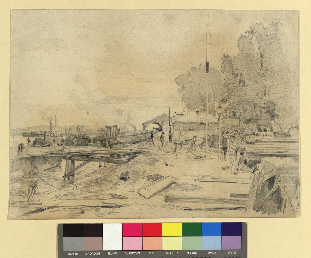 Dampfschiffstation an der Donau bei Kaisermühlen - Emil Jakob Schindler