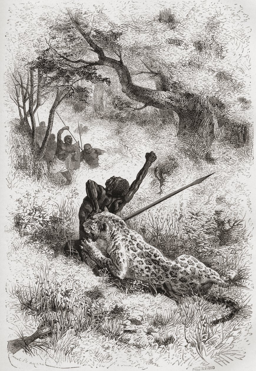 Un léopard attaquant un Africain, illustration de 