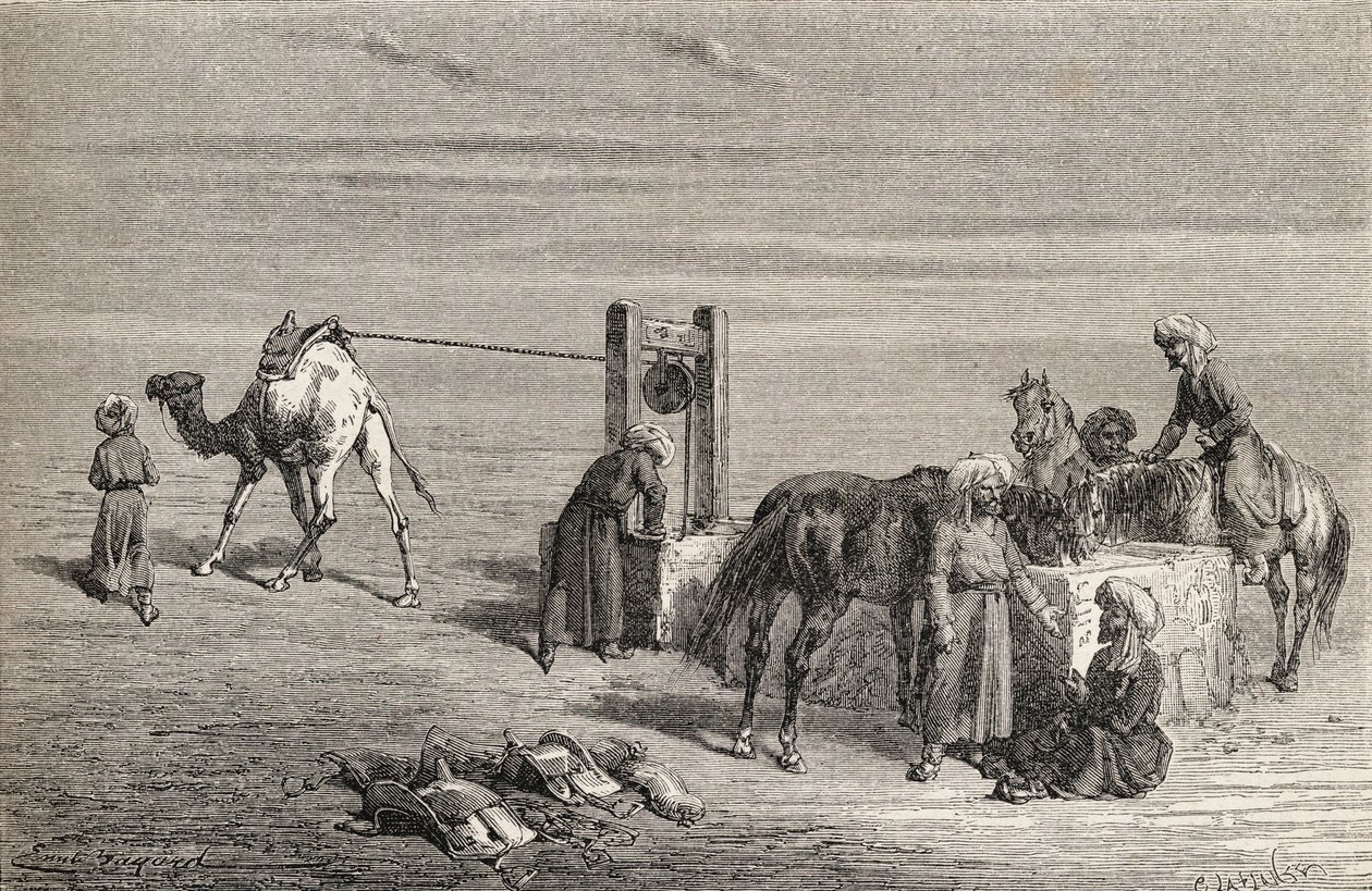 Un puits dans le désert entre Samarkand et Karshi, Ouzbékistan, illustration de 