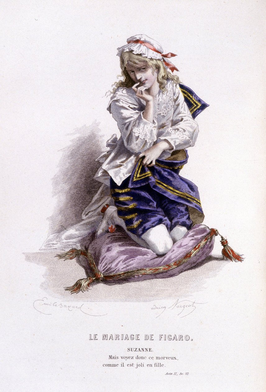Œuvre complet de Beaumarchais (1732-1799) par Édouard Fournier. dessin par Émile Bayard. Ed. Laplace, Sanchez et Cie, Paris 1876. Ceci est Suzanne dans « Le Mariage de Figaro » - Emile Antoine Bayard