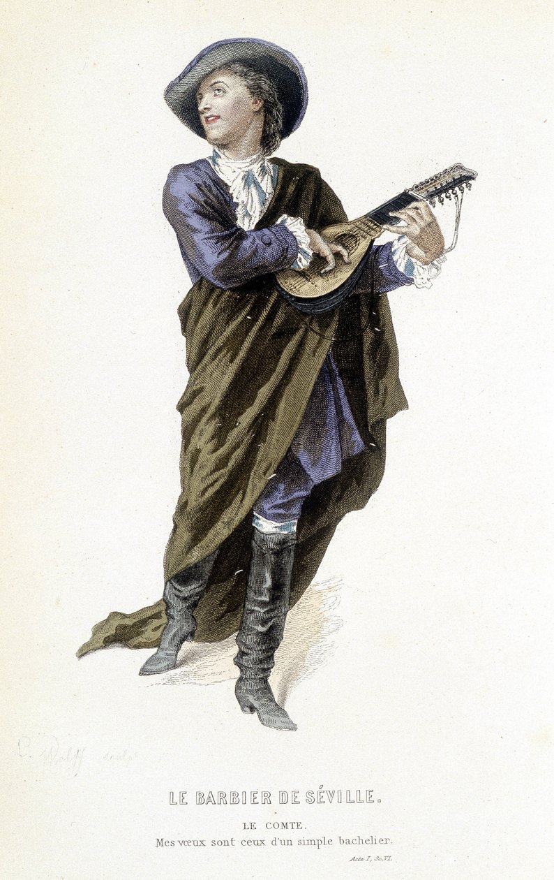 le Comte Almavira dans "Le barbier de Séville" dans "Oeuvres complètes de Beaumarchais", éd. Laplace Sanchez & cie, Paris - Emile Antoine Bayard