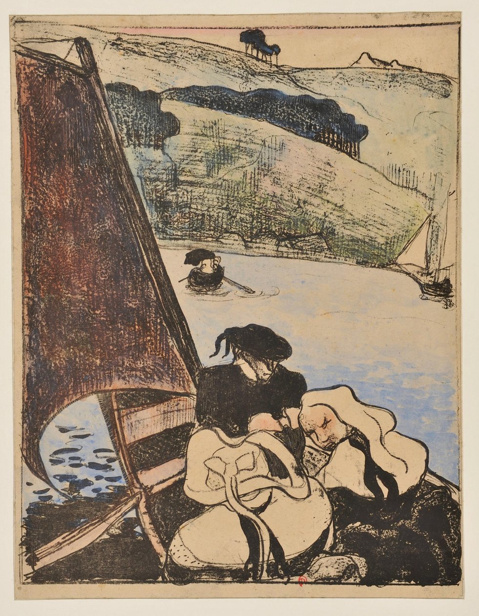 Bretons en barque sur l