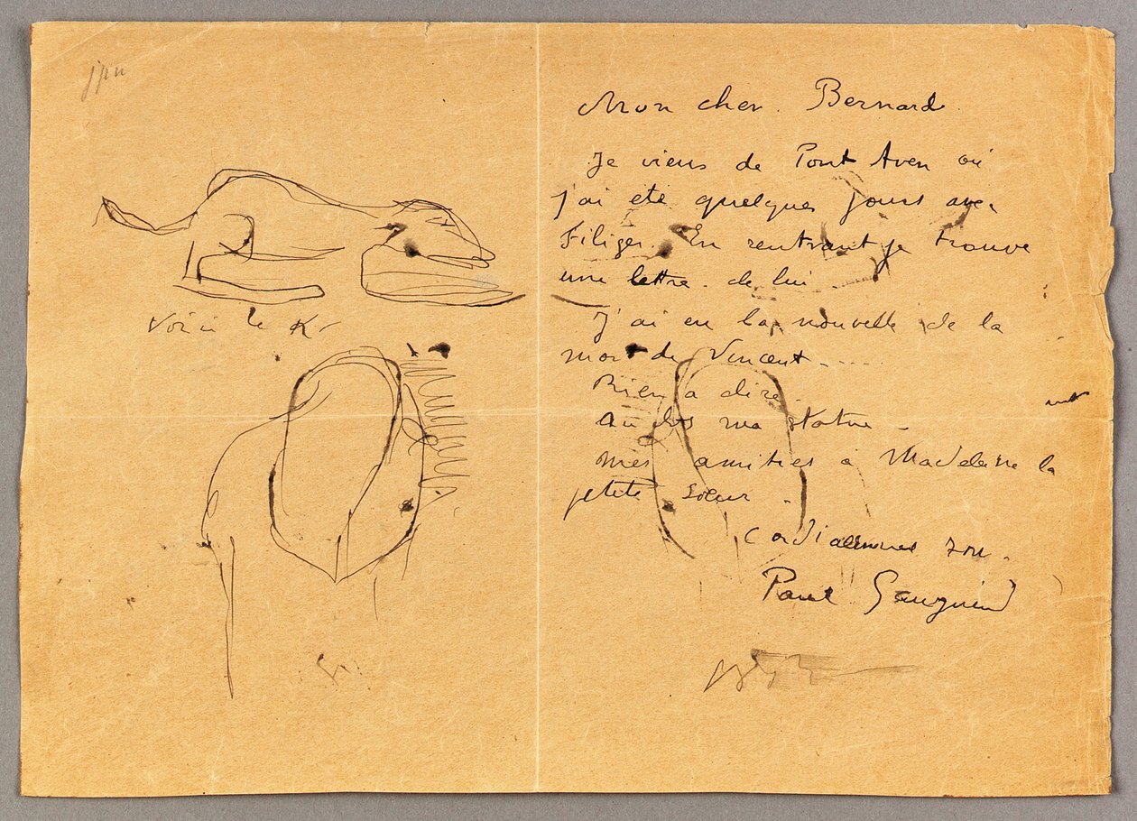 Lettre à Émile Bernard avec trois croquis à l