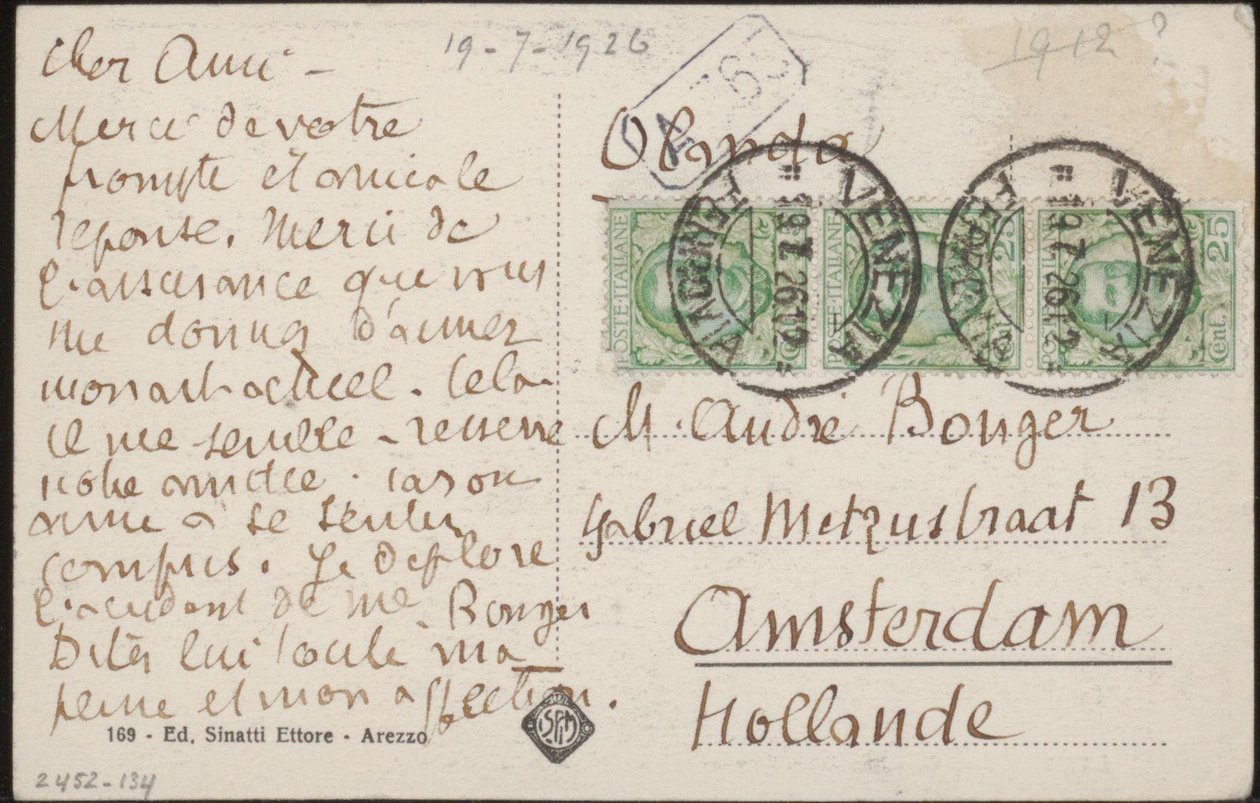 Carte postale à Andries Bonger - Emile Bernard