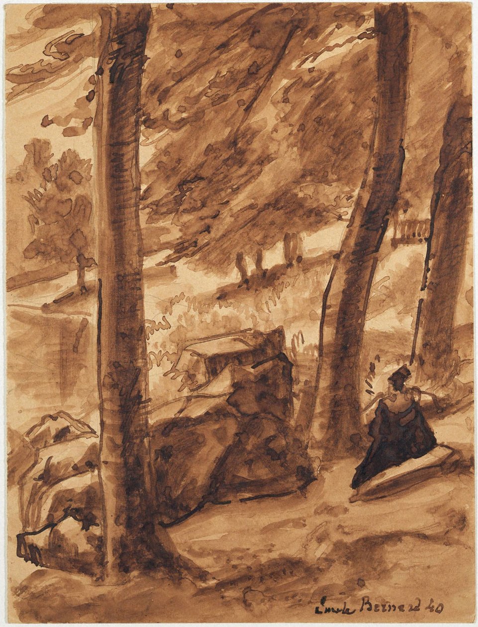 Scène forestière avec personnage - Emile Bernard