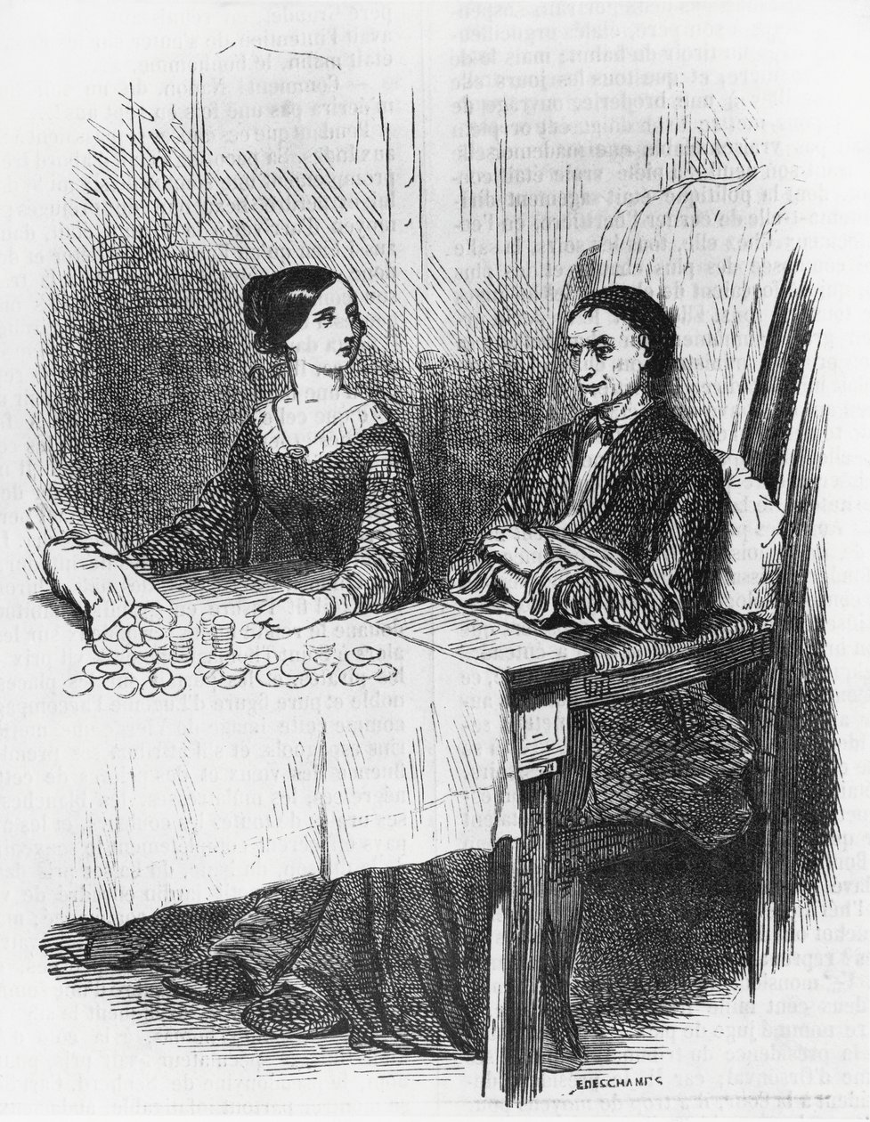 Illustration pour Eugénie Grandet, roman de Honoré de Balzac (1799-1850) de la collection intitulée La Comédie Humaine, gravure par Emile Deschamps (1822-1893) - Emile Deschamps