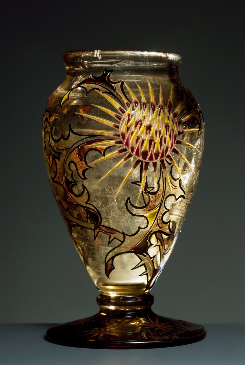 Vase en verre fumé avec décorations en émail, vers 1890, par Émile Gallé, Nancy, France - Emile Galle