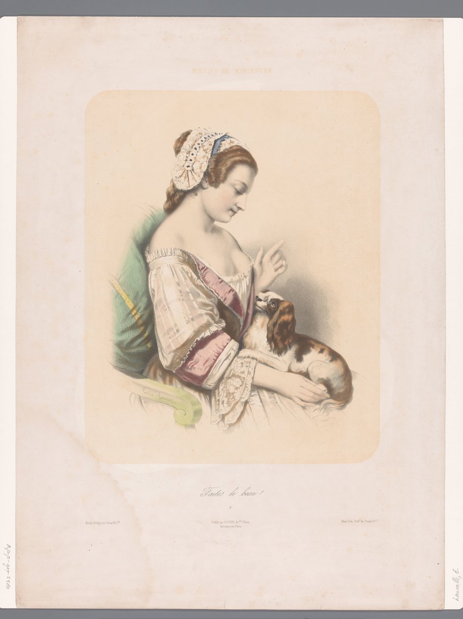 Jeune femme entraînant son chien de compagnie - Emile Lassalle