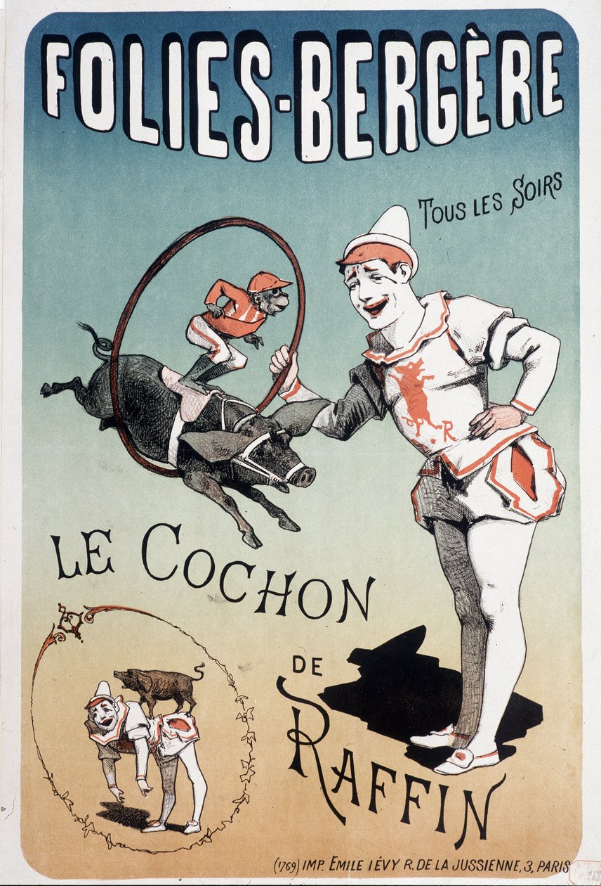 Spectacle : le cochon de Raffin, aux Folies-Bergère - Affiche par Lévy, fin du XIXe siècle - Emile Levy
