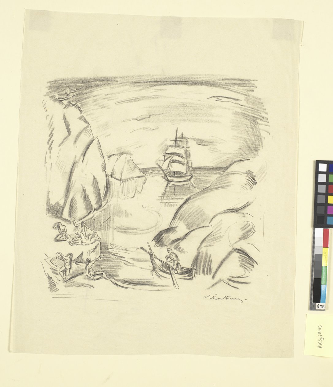 Une baie avec un voilier et des femmes se baignant - Emile Othon Friesz