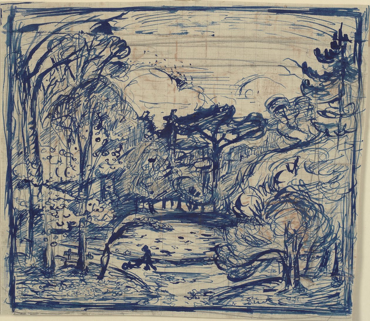 Intérieur de forêt avec bûcheron. La Côte de Grâce, Honfleur. - Emile Othon Friesz