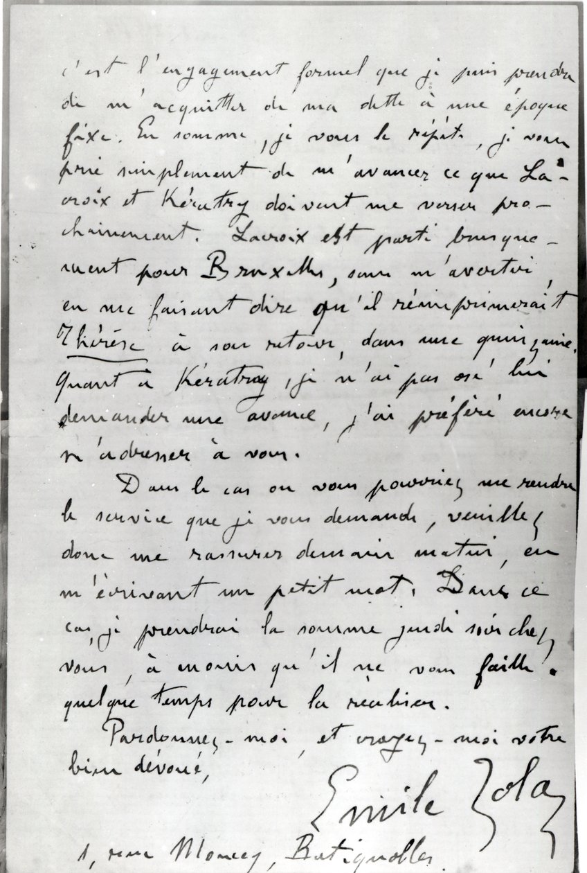 Lettre de Zola à Édouard Manet (1832-83) 1868 - Emile Zola