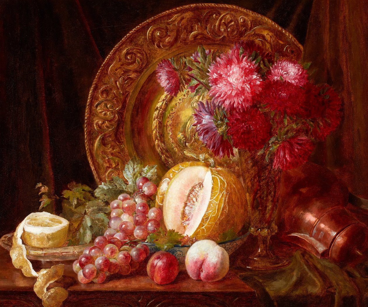 Chrysanthèmes, fruits et assiette - Emily Stannard