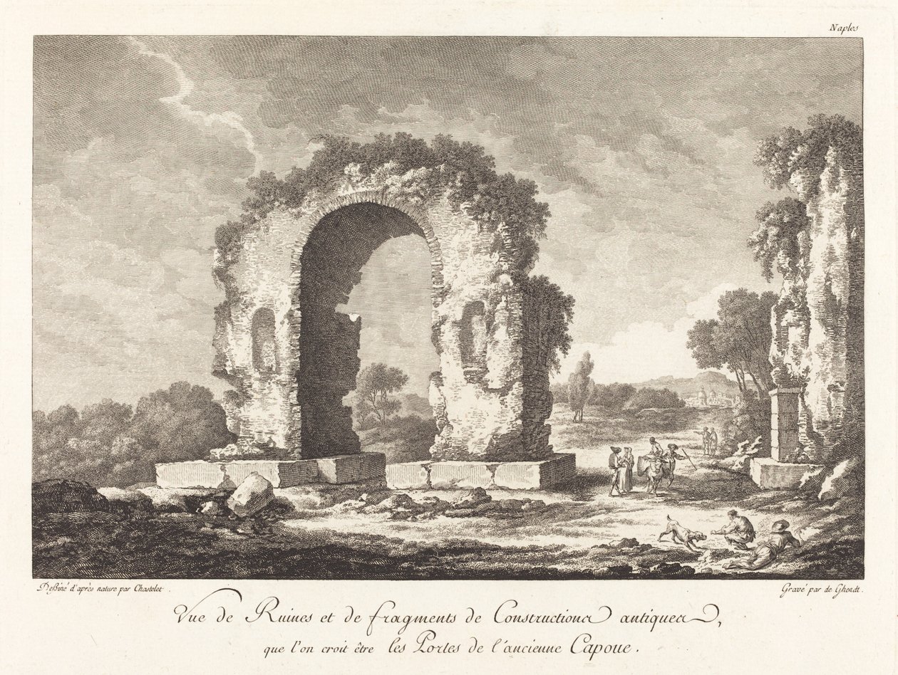 Vue de ruines et de fragments de construction antique... de l