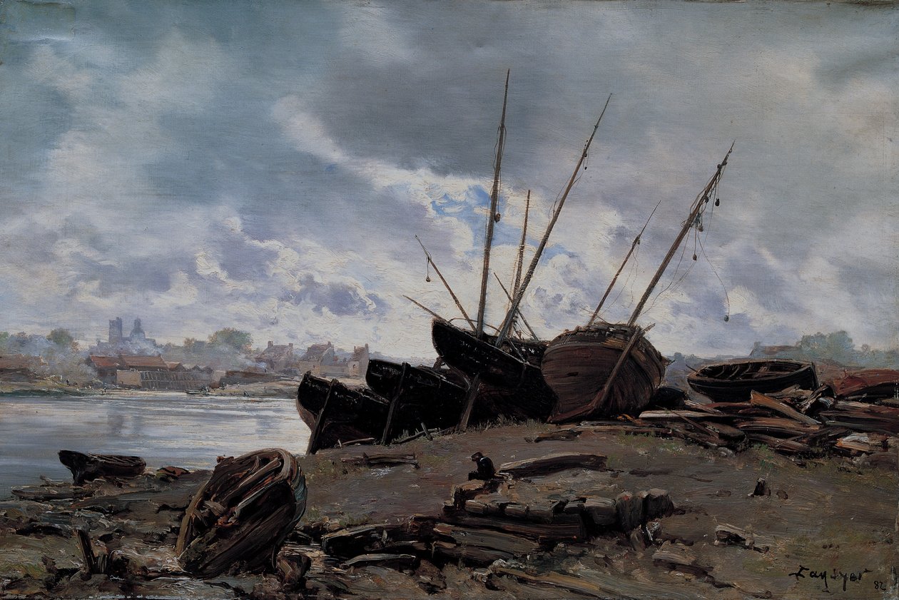 Bateaux échoués à Dieppe - Emmanuel Lansyer