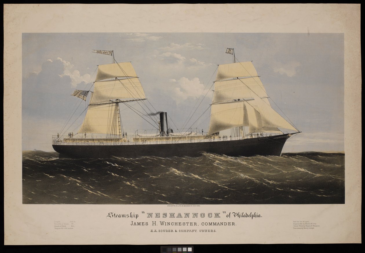 Paquebot Neshannock de Philadelphie. James H Winchester, Commandant. E A Souder & Company, Propriétaires - Endicott Endicott
