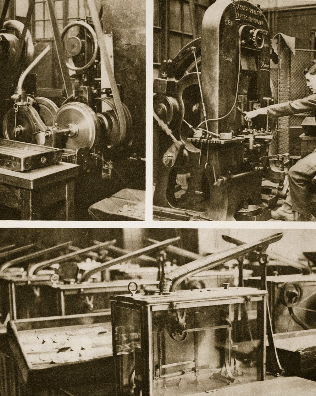 Fabrication de monnaie : estampage et fraisage des disques et pesée des pièces finies - English Photographer