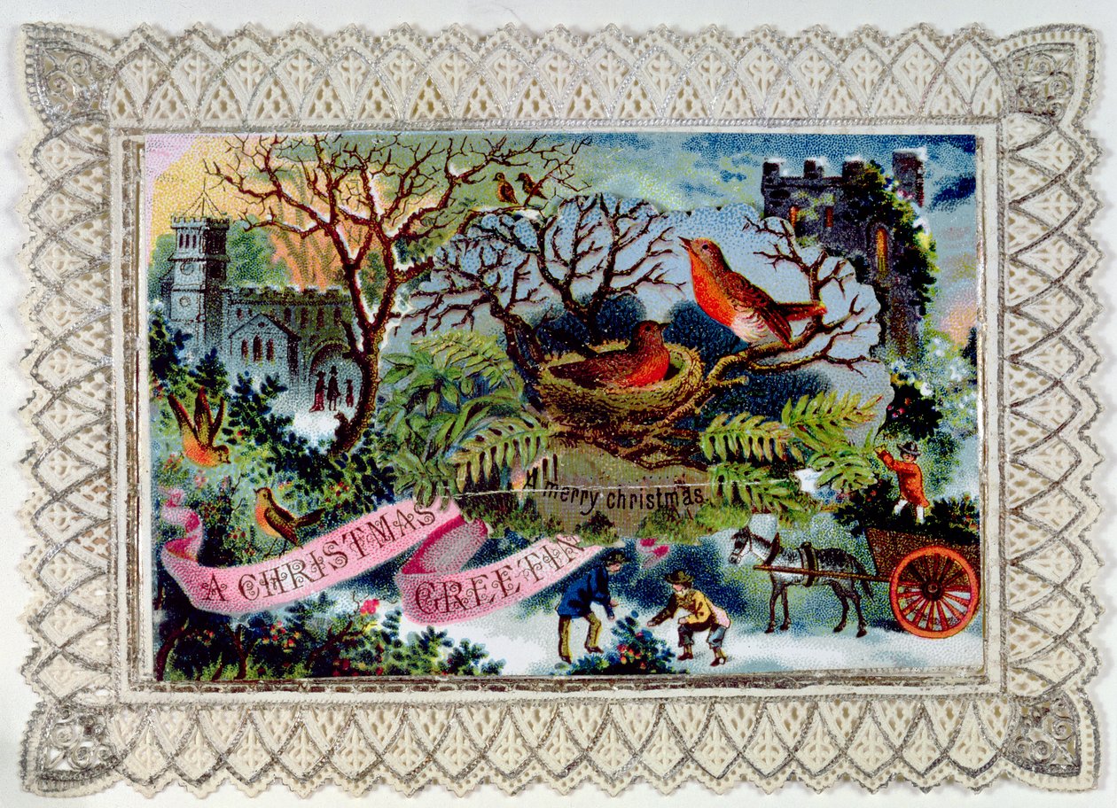 Un salut de Noël, carte postale victorienne - English School
