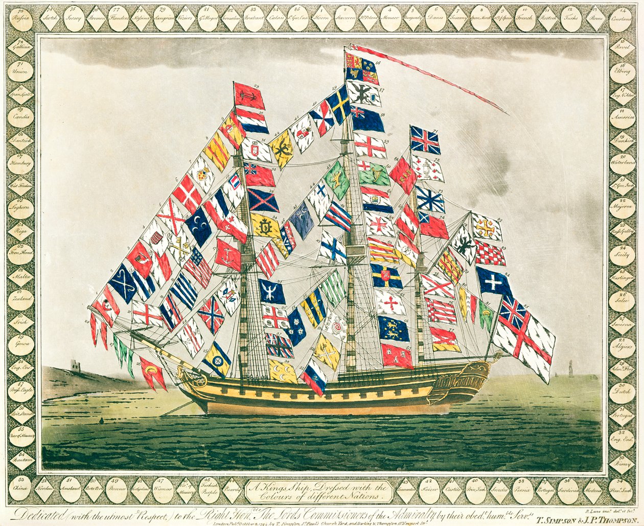 Un navire royal habillé des couleurs de différentes nations, 6 octobre 1794 - English School