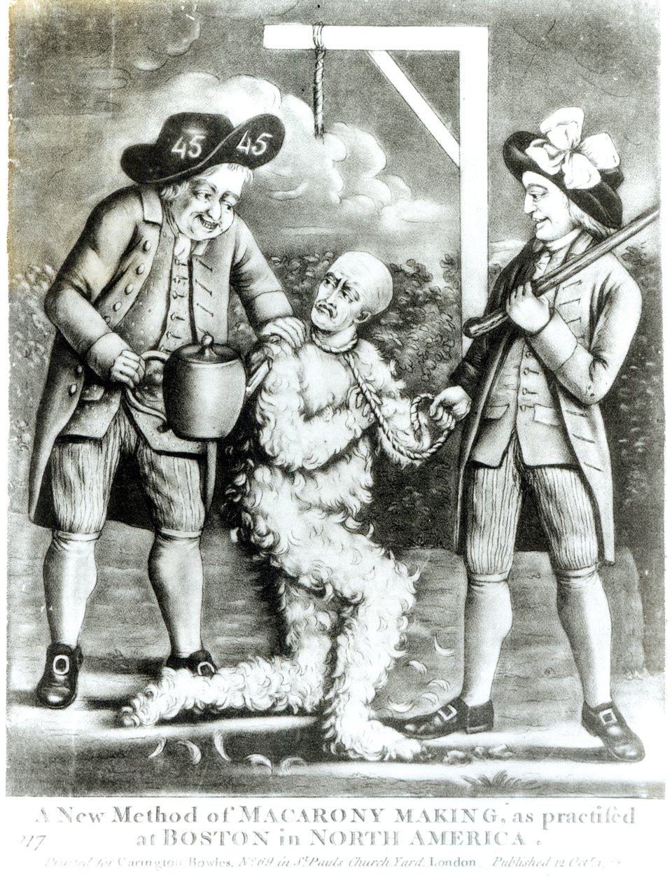 Une nouvelle méthode de fabrication de macaroni pratiquée à Boston en Amérique du Nord, 12 octobre 1774 - English School