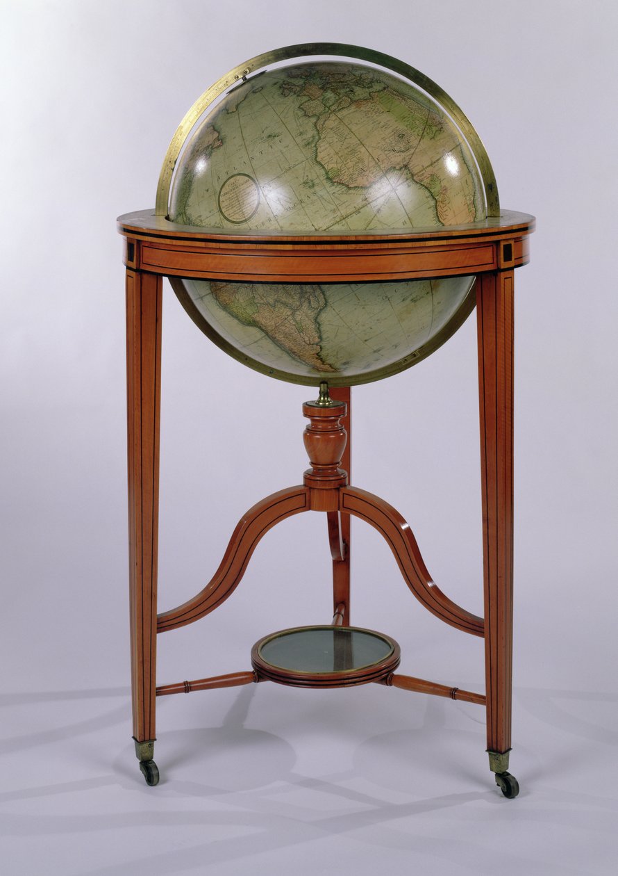 Globe terrestre de bibliothèque de la Régence sur pied en acajou, 1806 - English School
