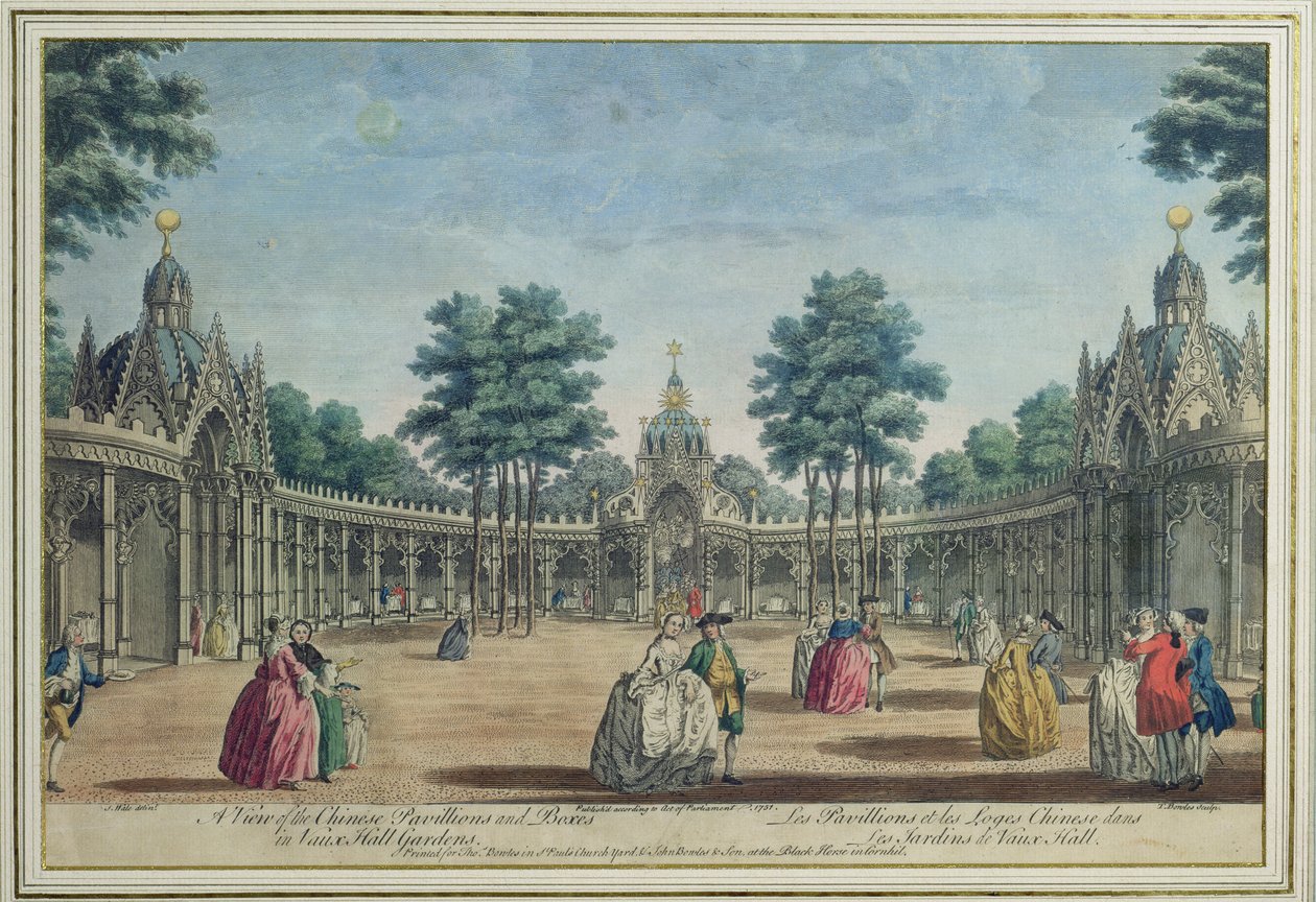 Vue des pavillons chinois et des loges dans les jardins de Vauxhall, 1751 - English School
