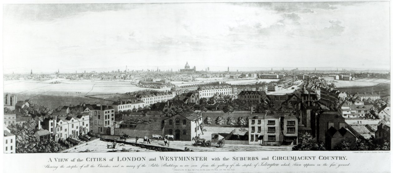 Vue des villes de Londres et Westminster avec les banlieues et la campagne environnante, 1789 - English School