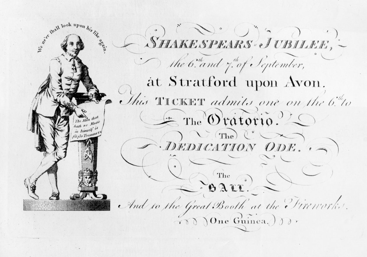 Un billet pour les célébrations du Jubilé de Shakespeare, 1769 - English School