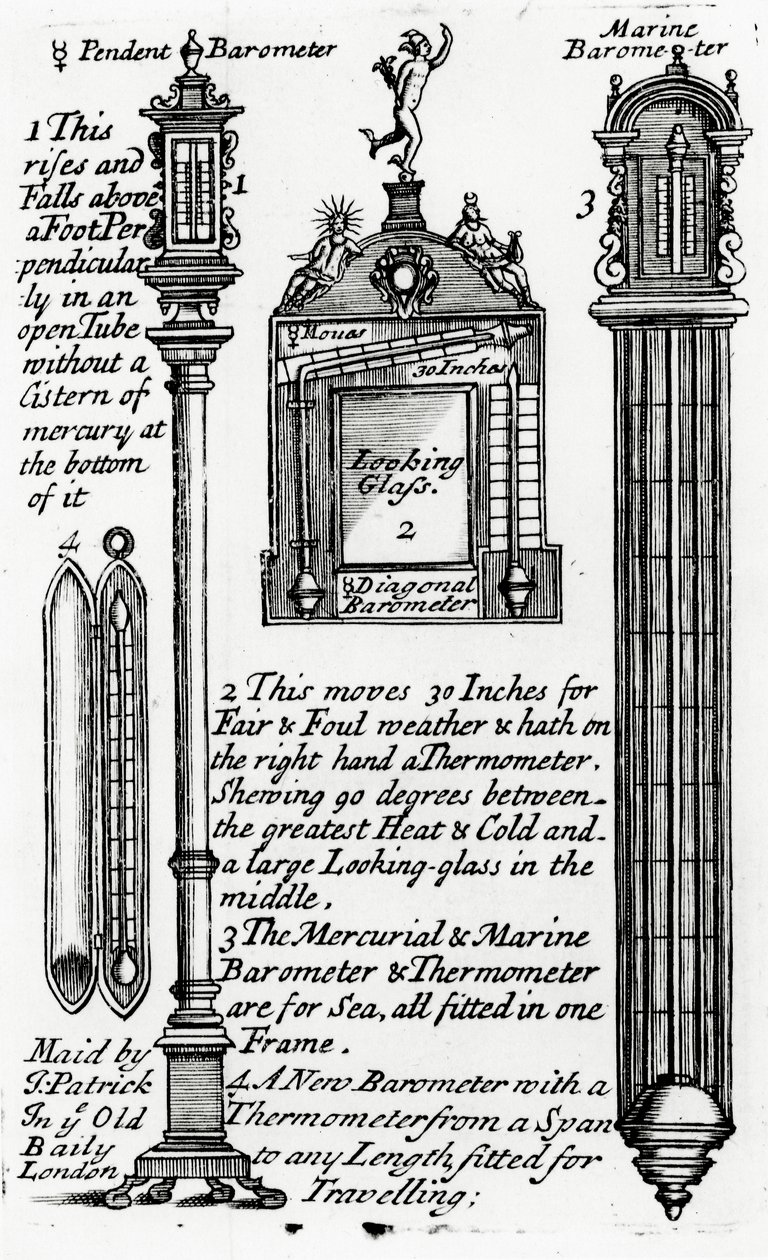 Publicité pour baromètres fabriqués par John Patrick, vers 1705-1715 - English School