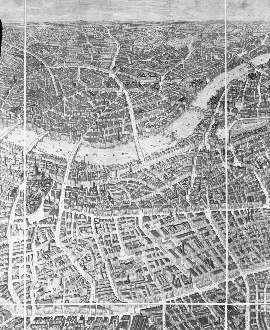 Vue en ballon de Londres, 1851 - English School