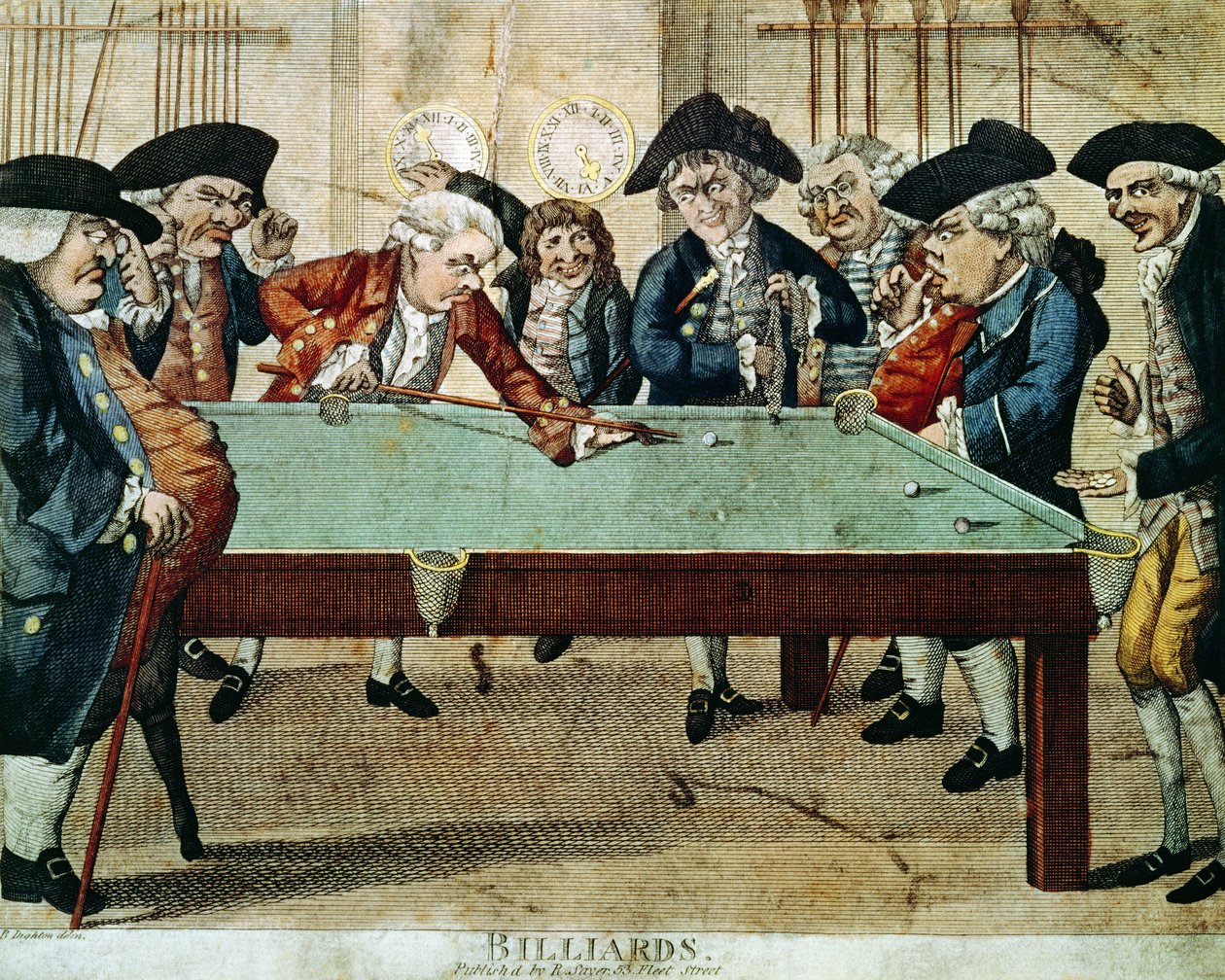 Billard, gravure du XVIIIe siècle par R. Sayer - English School