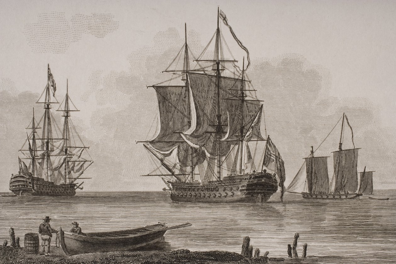 Navires de guerre britanniques, gravé par Thomas Milton (1743-1827) 1820 - English School
