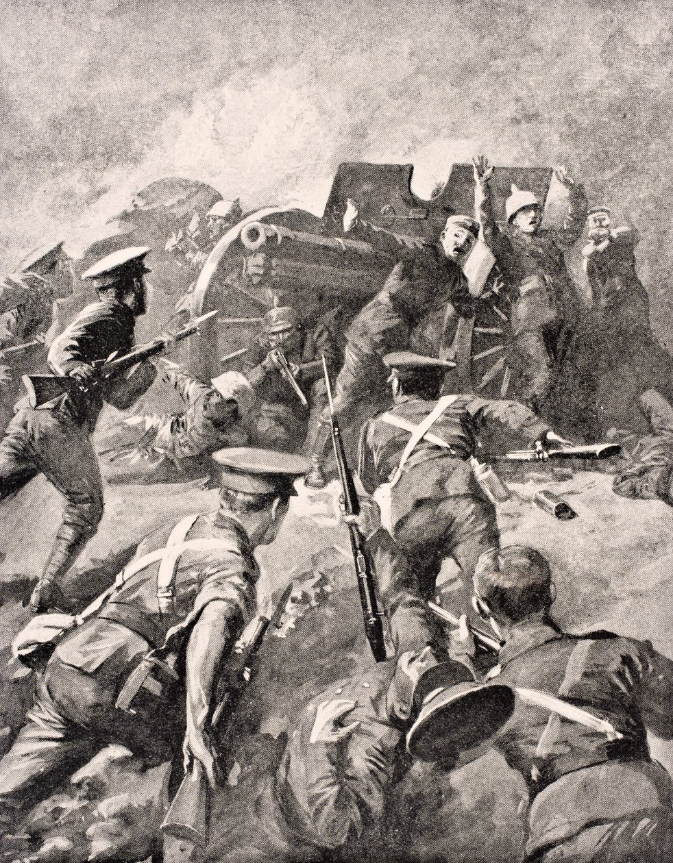 Soldats britanniques chargeant à la baïonnette des artilleurs allemands, tiré de 