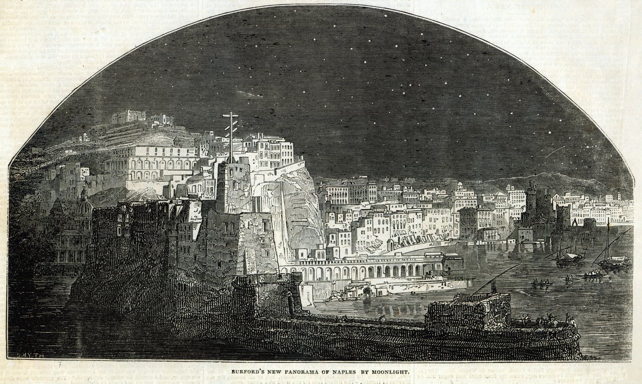 Le nouveau panorama de Naples par Burford au clair de lune, de 